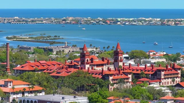 St Augustine, Florida. Historic old Flagler College and American architecture of historical city. USA Southern cityscape.