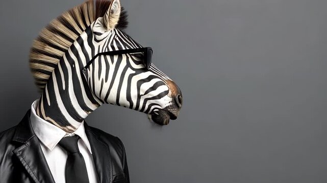 The Suave Zebra: An intriguing composite, portraying a zebra adorned in a stylish suit and sunglasses, conveying an aura of sophistication and enigmatic allure.