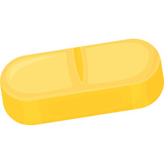 A Bright Yellow Oval Shaped Pill With A Vertical Indentation Down The Middle Isolated On A Transparent Background
