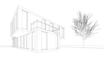 Linear view of house architectural concept vector illustration