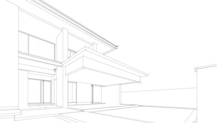 Linear view of house architectural concept vector illustration