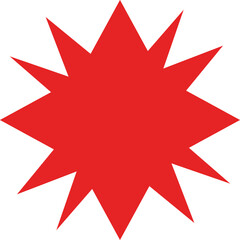 A Bright Red Starburst Shape Isolated on a Transparent Background with Sharp Points Radiating Outward Emblematic of Energy or Impact