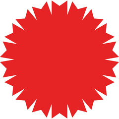 A Bright Red Starburst Shape With Many Jagged Points Isolated On A Transparent Background Represents Award Or Celebration