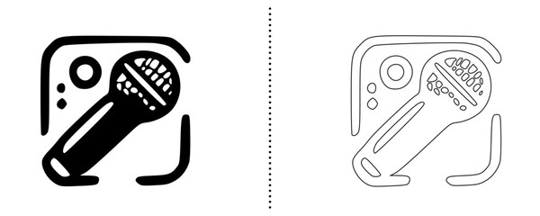 Microphone icon set audio mic symbol in solid and outline style for podcast, music recording, singing, broadcasting, sound, karaoke, and voice communication vector illustration