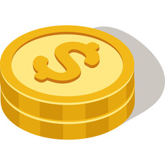 Golden Dollar Coin Stack With Subtle Shadow Isolated On Transparent Background Isometric Perspective Detailed Texture And Metallic Sheen