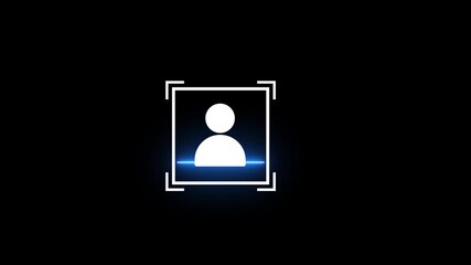 user profile icon inside scanning frame with cyan neon light glow person silhouette and futuristic digital identification animation in 4k - Powered by Adobe