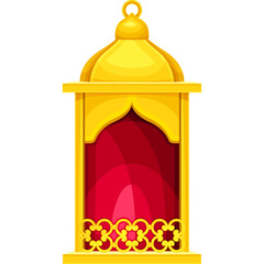 Golden Islamic Lantern With Red Interior And Intricate Gold Design On Transparent Background Ramadan Eid Decorative Element