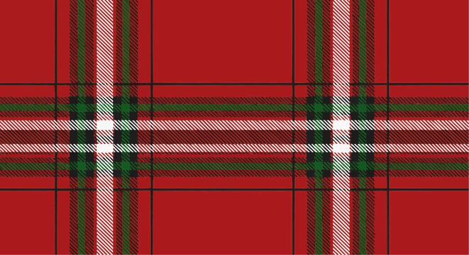 Red and green tartan pattern with white stripes and dark lines forming a classic plaid design style