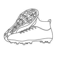 Detailed Line Art Drawing of Soccer Cleats with Studded Soles side and bottom view