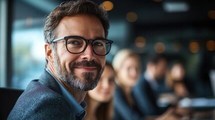 Obraz premium Confident Businessman Smiling, Portrait in Office