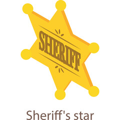 Golden Sheriff Badge Star Emblem with Sheriff Text Detailed Decorative Element on Transparent Background