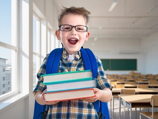 Happy small kids at school learning in class.