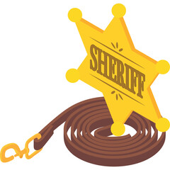 Golden Sheriff Badge with Leather Leash On Transparent Background