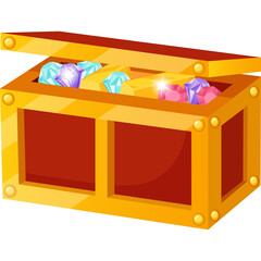 Golden Treasure Chest Filled with Colorful Sparkling Gemstones and Diamonds on a Transparent Background