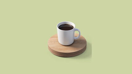 A steaming cup of coffee on rustic wooden board surrounded by autumn leaves and cozy atmosphere.