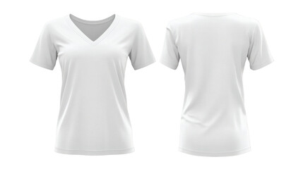 Fototapeta premium Plain White Women's V-Neck T-Shirt Mockup Front and Back Views 3D Rendering on transparent background
