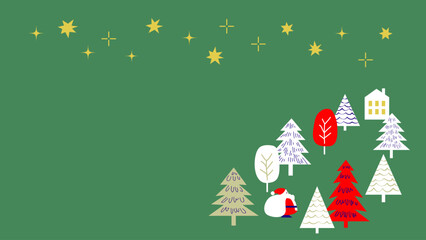 【手描き風・シンプル】星空と木々のクリスマスイラスト素材