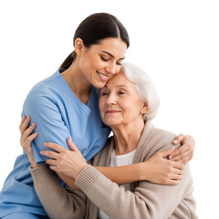 Caregiver Embracing Elderly Woman – Tender, Compassionate Moment of Care and Trust

