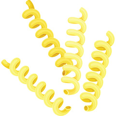 Golden Yellow Fusilli Pasta Spirals With Transparent Background Isolated On White