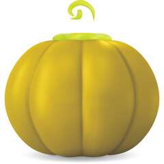 Golden Yellow Pumpkin with Green Stem and Swirl Accent Isolated on White Background Realistic Rendering