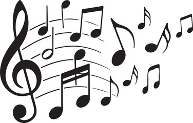 Black silhouette of musical notes and treble clef on white background vector illustration