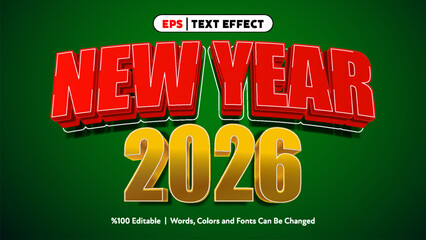 New Year 2026 3D text effect editable colorful design for festive celebrations and holiday greetings vector illustration