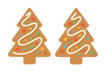 Gingerbread christmas tree cookies decorating with icing and candy sprinkles, celebrating holiday season desserts on transparent background