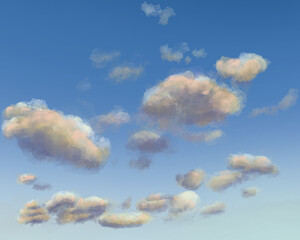 Cloud Dance – White and Grey Clouds on Blue Sky Digital Painting