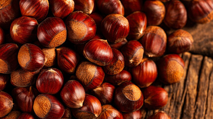 Fototapeta premium A pile of chestnuts with a brownish color