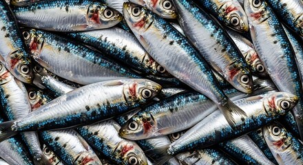 Fototapeta premium Pile of Fresh Sardines - A Glimpse into Marine Abundance.