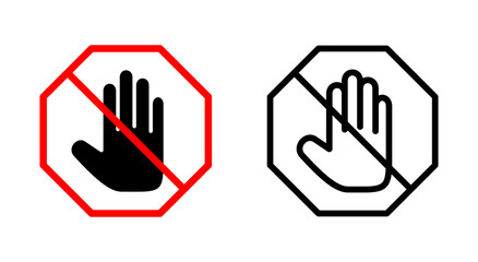Stop icon symbol for apps and websites. stop road sign. hand stop sign and symbol. Do not enter stop red sign with hand
