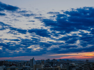 都市の夜明け　神戸市東灘区のビルの高層より芦屋大阪方面の景観