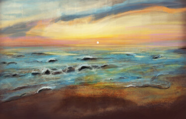 Rocky Beach Sunset – Handpainted Digital Seascape