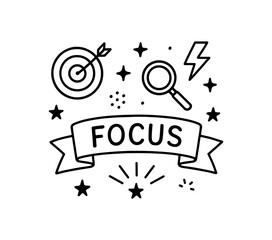 Motivational focus concept with target and magnifying glass in linear style