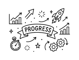 Linear style progress concept with arrows and rocket for business success