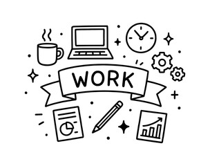 Hand drawn doodle elements representing work and productivity concept