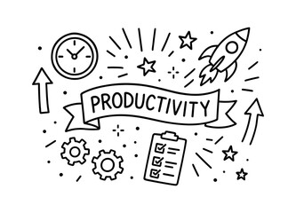 Boost your productivity with creative doodle elements: workflow, time management, innovation