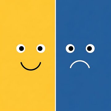 Contrasting Happy and Sad Faces on Yellow and Blue Backgrounds.