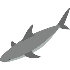 Gray Shark Aquatic Animal Illustration with Transparent Background Simple Design