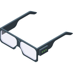 Gray Smart Glasses With Green Indicator Lights In Isometric View On Transparent Background