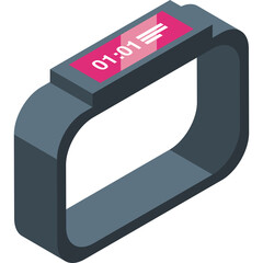 Gray Smartwatch With Pink Digital Display Showing Time 0101 And Three Horizontal Lines Against A Transparent Background And A Simple Geometric Design