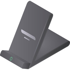Gray Wireless Charging Stand With Green Indicator Light And Minimalist Design Suitable For Electronic Devices In A Studio Setting