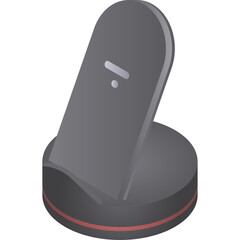 Gray Wireless Charging Stand with Red Trim and Small Indicator Light on Transparent Background