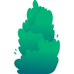 Green Abstract Shape Plant Bush Organic Growth Element Isolated On White Background With Gradient Colors And Water Splashes