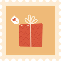 Gift Box with Heart Tag Postage Stamp