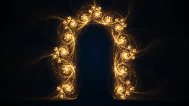 Abstract fractal loop forming spiritual gate. intricate recursive vortex divine portal geometric artwork ethereal entrance.