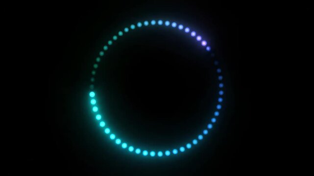 Circular loop neon dots symbolizing balance. glowing orb illumination representing equilibrium.