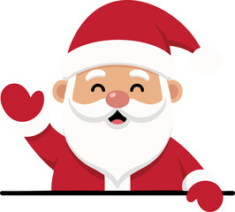 Cute Santa Claus Peeking Over a Ledge and Waving
