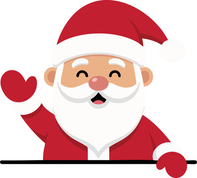 Cute Santa Claus Peeking Over a Ledge and Waving