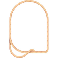 A Detailed Illustration of a Textured Light Brown Rope Formed Into A Rounded Rectangle With A Small Knot On The Bottom Right Corner On A Transparent White Background